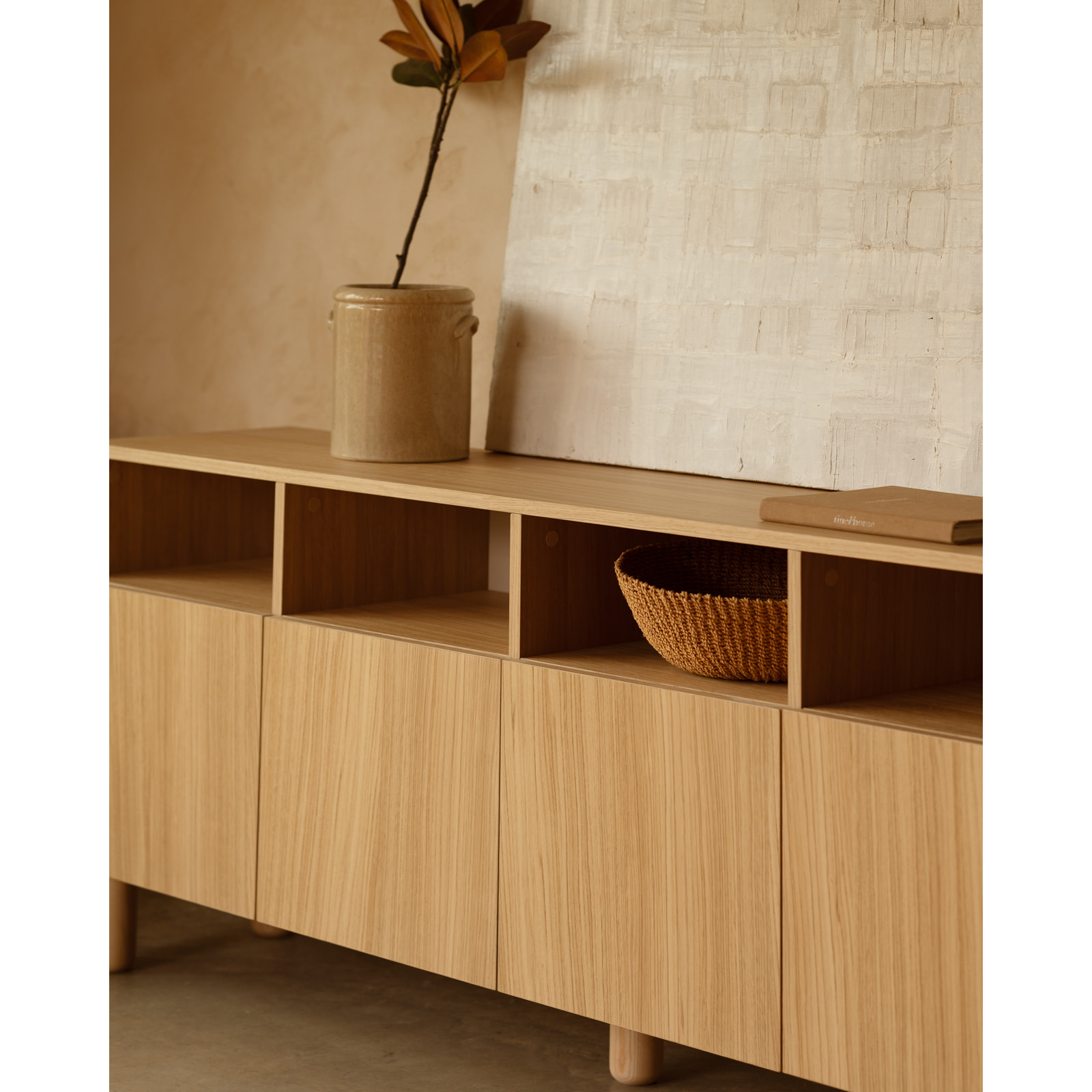 Buffet avec 4 portes en bois de placage de chêne naturel de 176x40cm Hauteur: 75 Longueur: 176 Largeur: 40