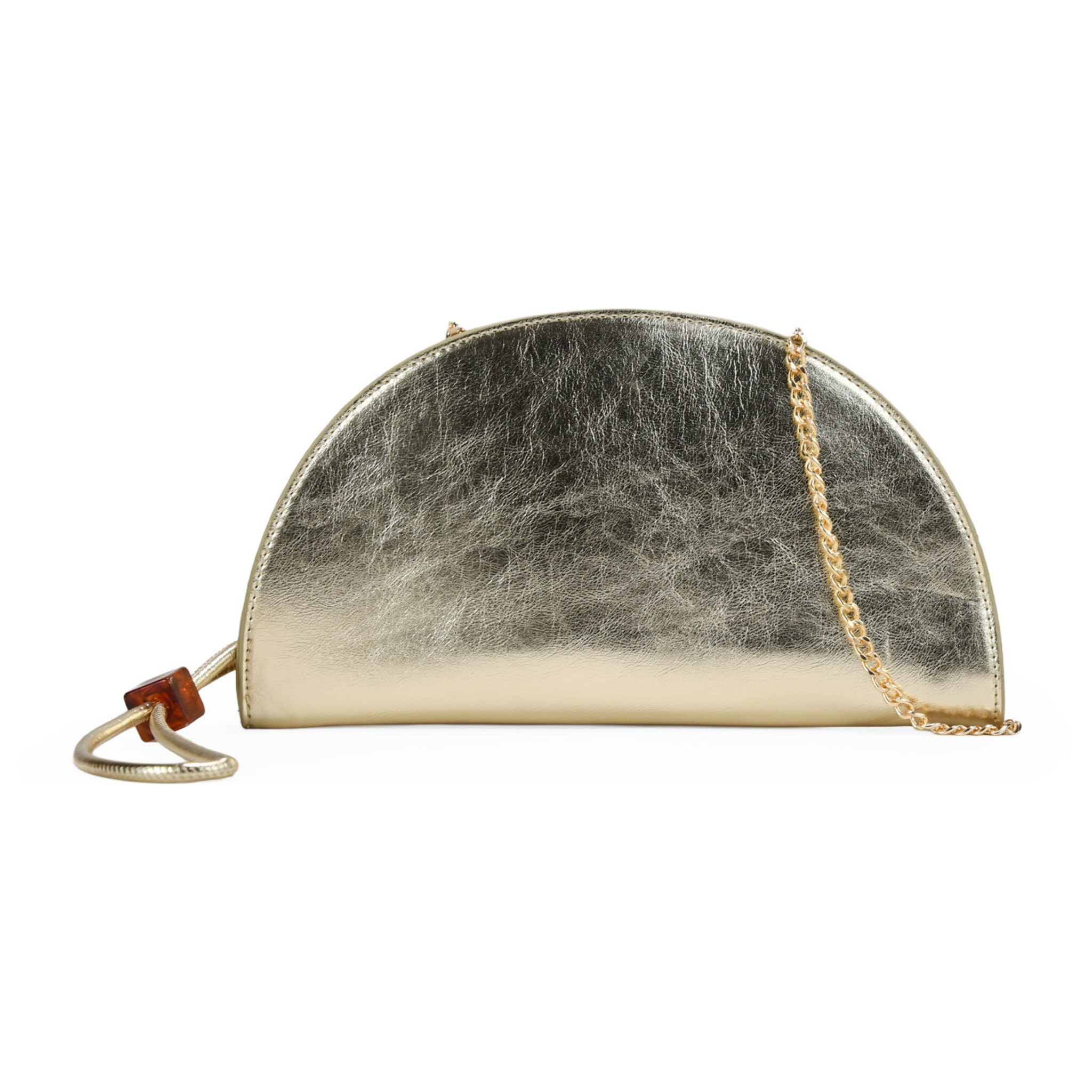 Bolso de mano dorado media luna con cremallera