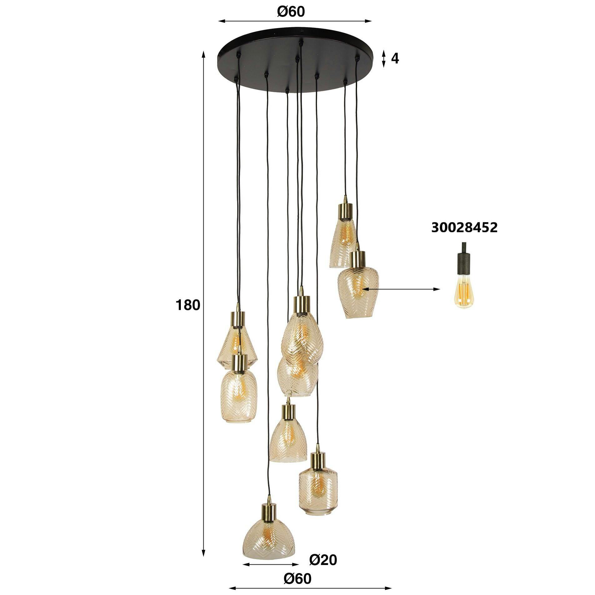 Suspension en verre ambré 9 abat-jour NOVA