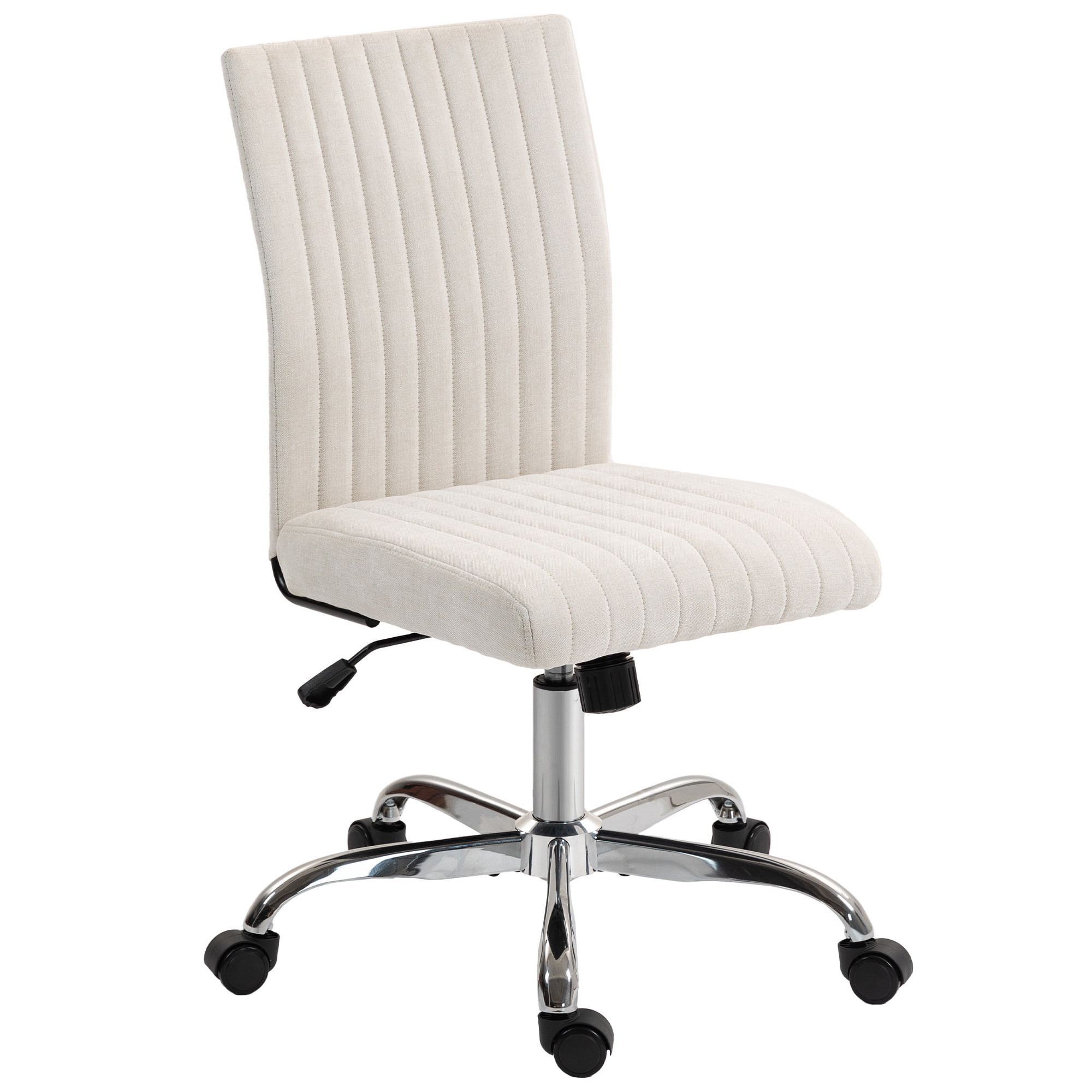 Chaise de bureau design sans accoudoirs surpiqûres verticales tissu blanc cassé