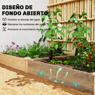 Jardinera Elevada de Madera, Huerto Urbano para Cultivar Plantas, Macetero Exterior con Divisor y Base Abierta, Pintura DIY, para Jardín, Terraza, 235x121x26 cm, Natural