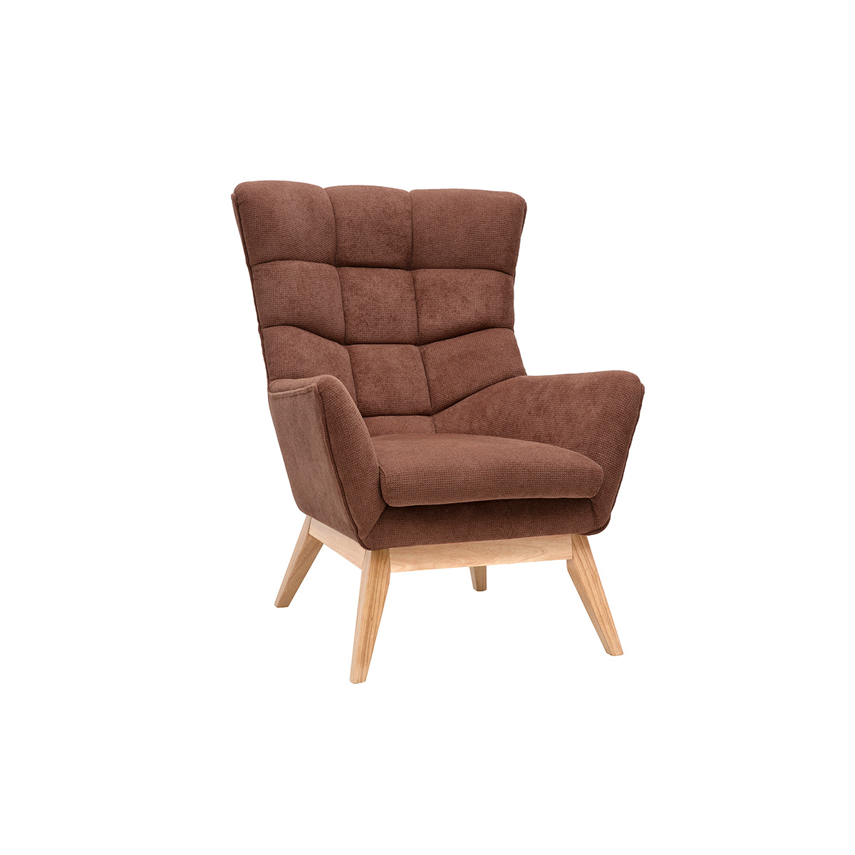 Fauteuil scandinave en tissu chenille terre brûlée et bois clair BRODY