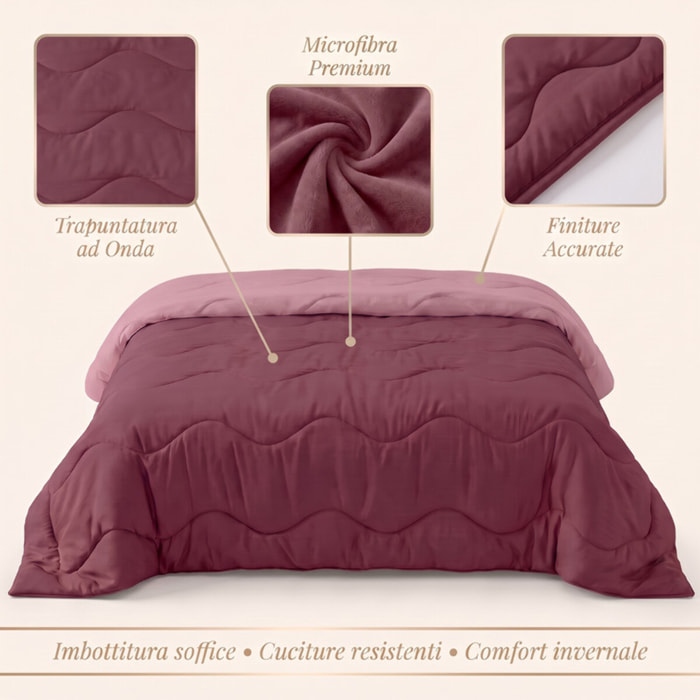Trapunta invernale bicolor Made in Italy in microfibra di poliestere - Zephir/Rosa