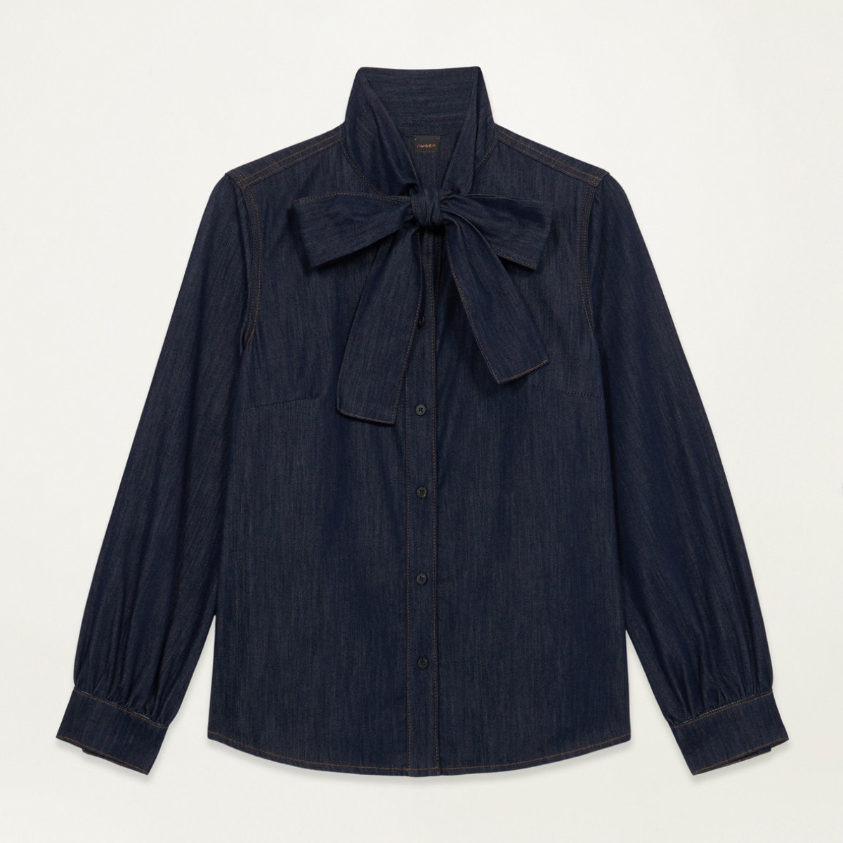 Oltre - Denim shirt with bow - Azul