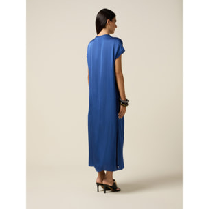 Oltre - Vestido largo de satén con mangas kimono - Azul aciano