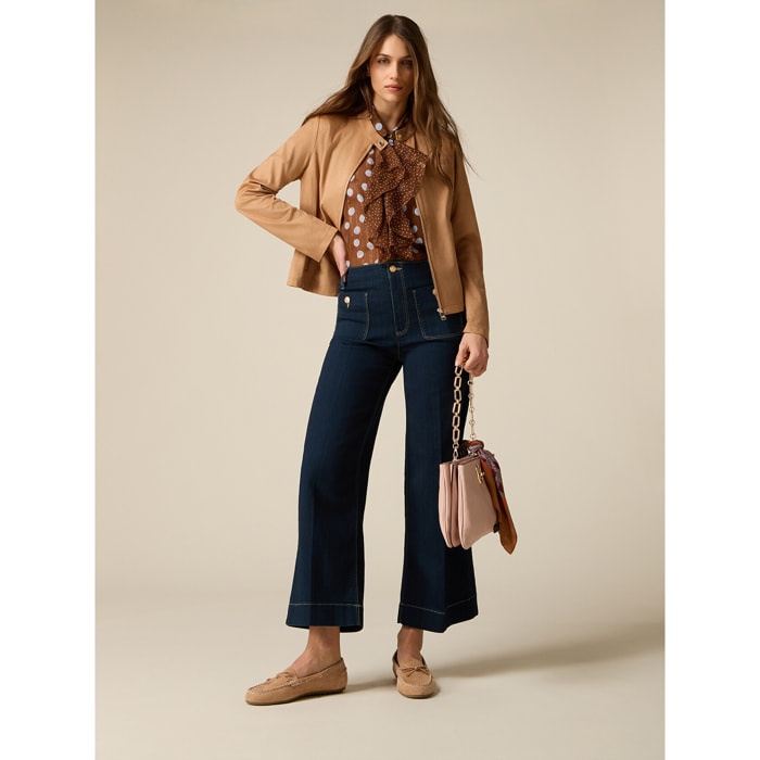 Oltre - Jeans cropped a vita alta con applicazioni - Blu