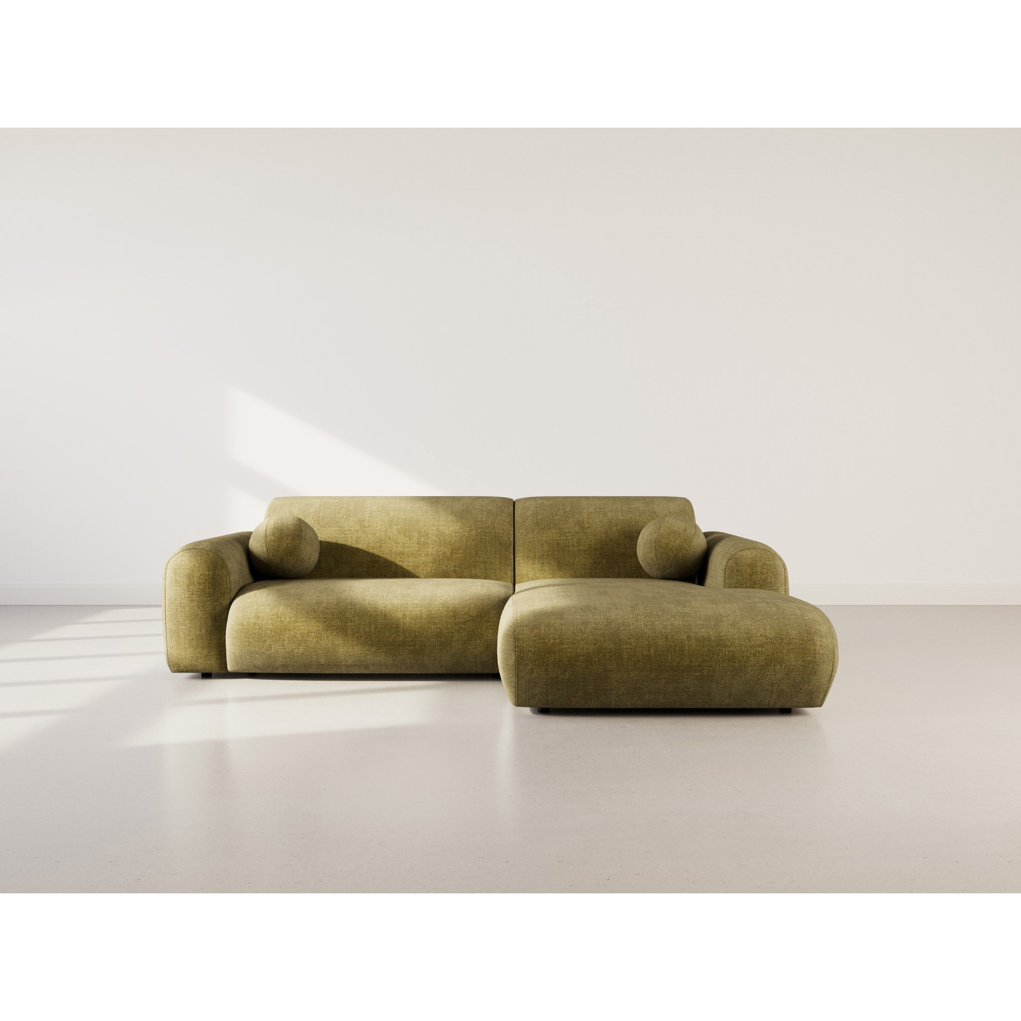 Louise - Canapé d'angle droit 4 places en velours texturé - Vert Kaki