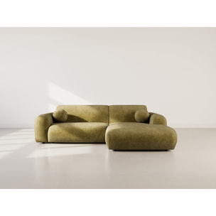 Louise - Canapé d'angle droit 4 places en velours texturé - Vert Kaki