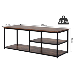 Meuble TV design industriel dim. 120L x 40l x 45H cm grand plateau 2 étagères panneaux particules coloris boisé métal noir