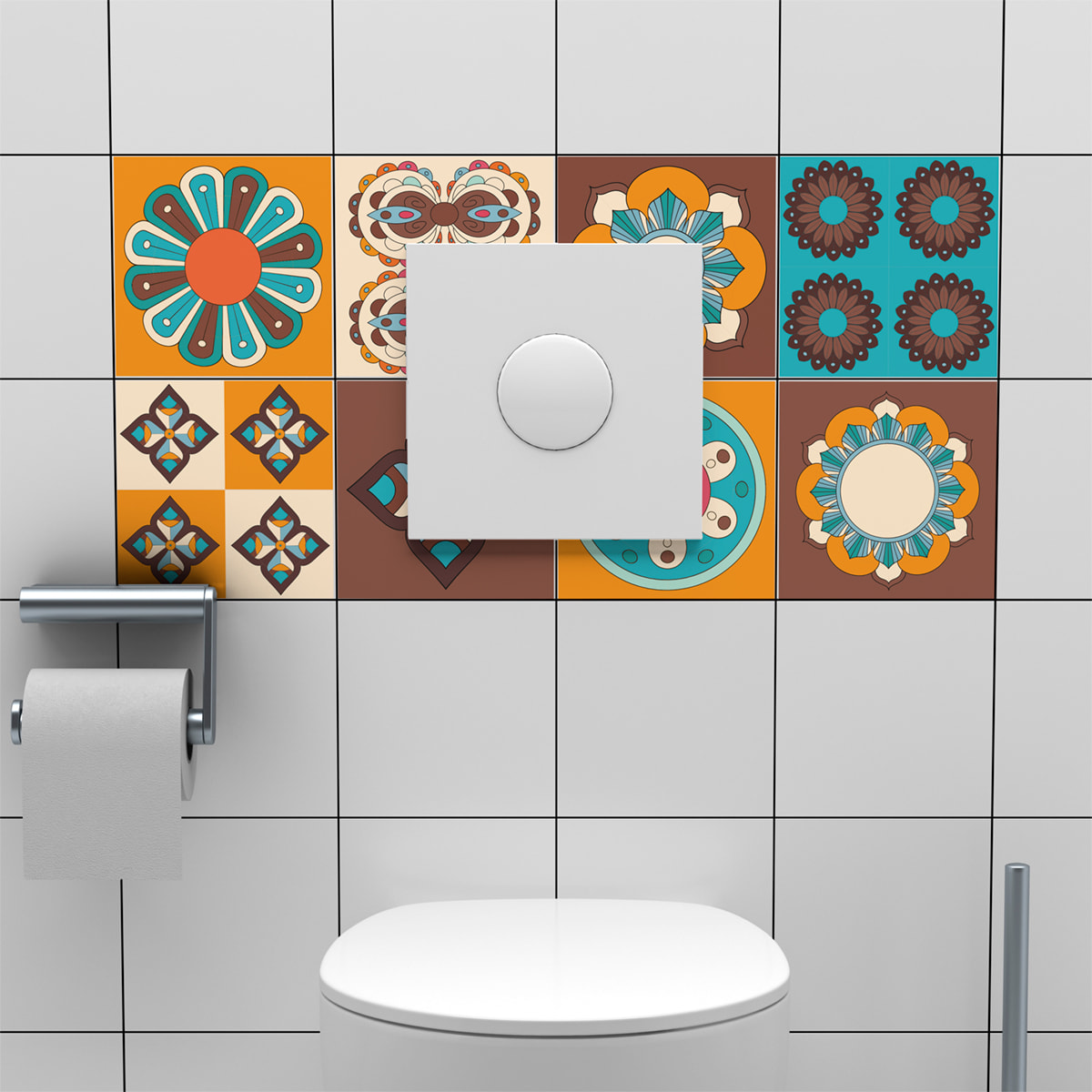 Stickers muraux - Sticker Mural Carrelage adhésif Cuisine Salle de Bain - 9 STICKERS CARREAUX DE CIMENT BRAGA