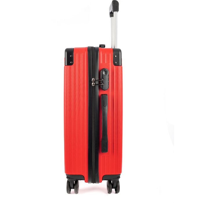 DAM Set di 3 valigie Trolley, in materiale leggero ABS ad alta resistenza con angoli rinforzati. Chiusura numerica e 4 ruote doppie estraibili e girevoli a 360°. 52x31x78 cm. Colore: Rosso