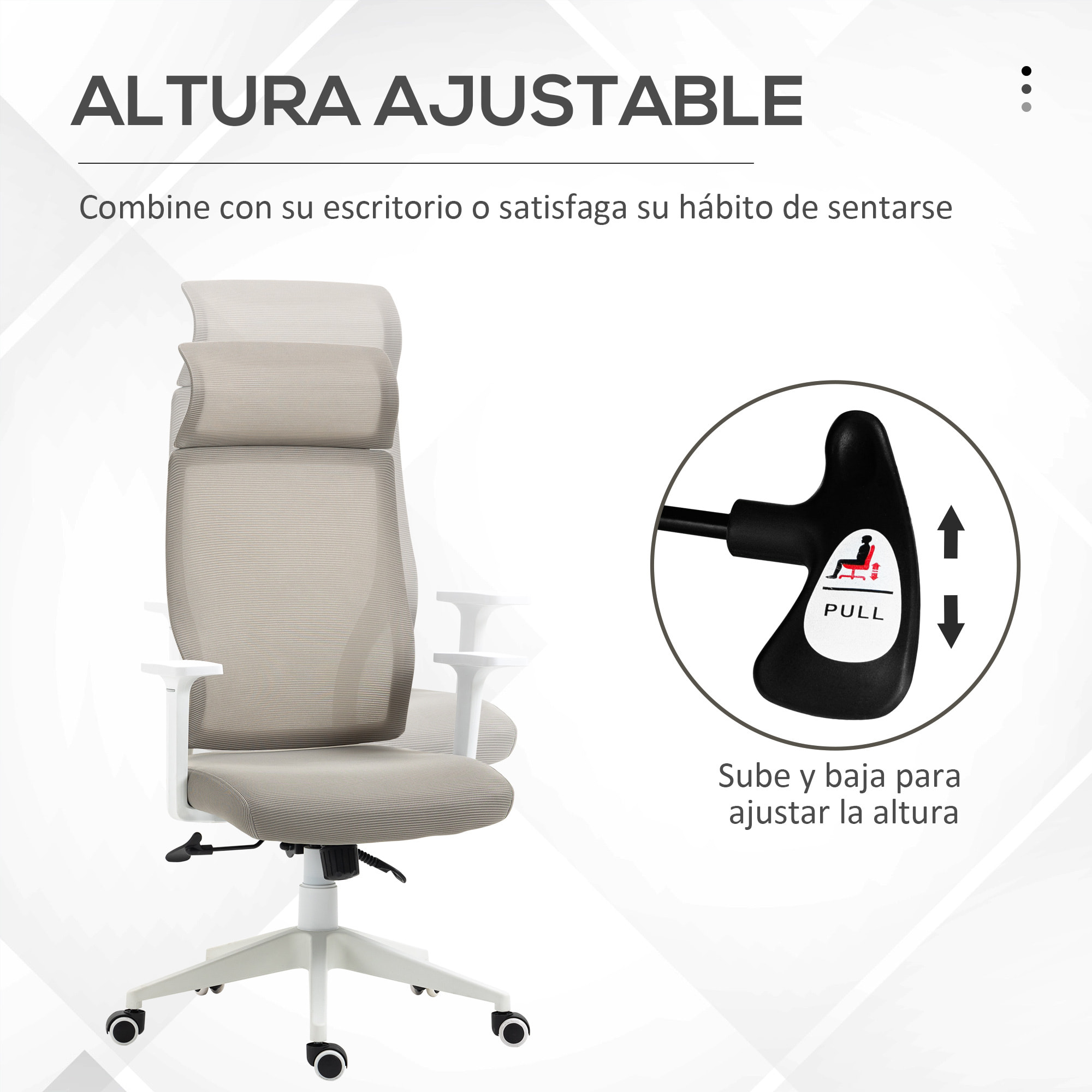 Silla de Oficina Ergonómica 64x61x120,9-128,9 cm Gris