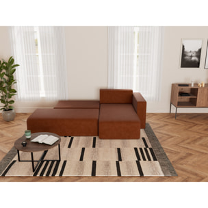 Topaze - canapé d'angle droit 4 places convertible avec coffre sans accoudoir en velours côtelé - Terracotta