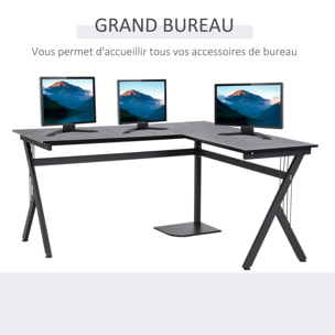 Bureau d'angle informatique design contemporain 155L x 130l x 76H cm MDF acier noir