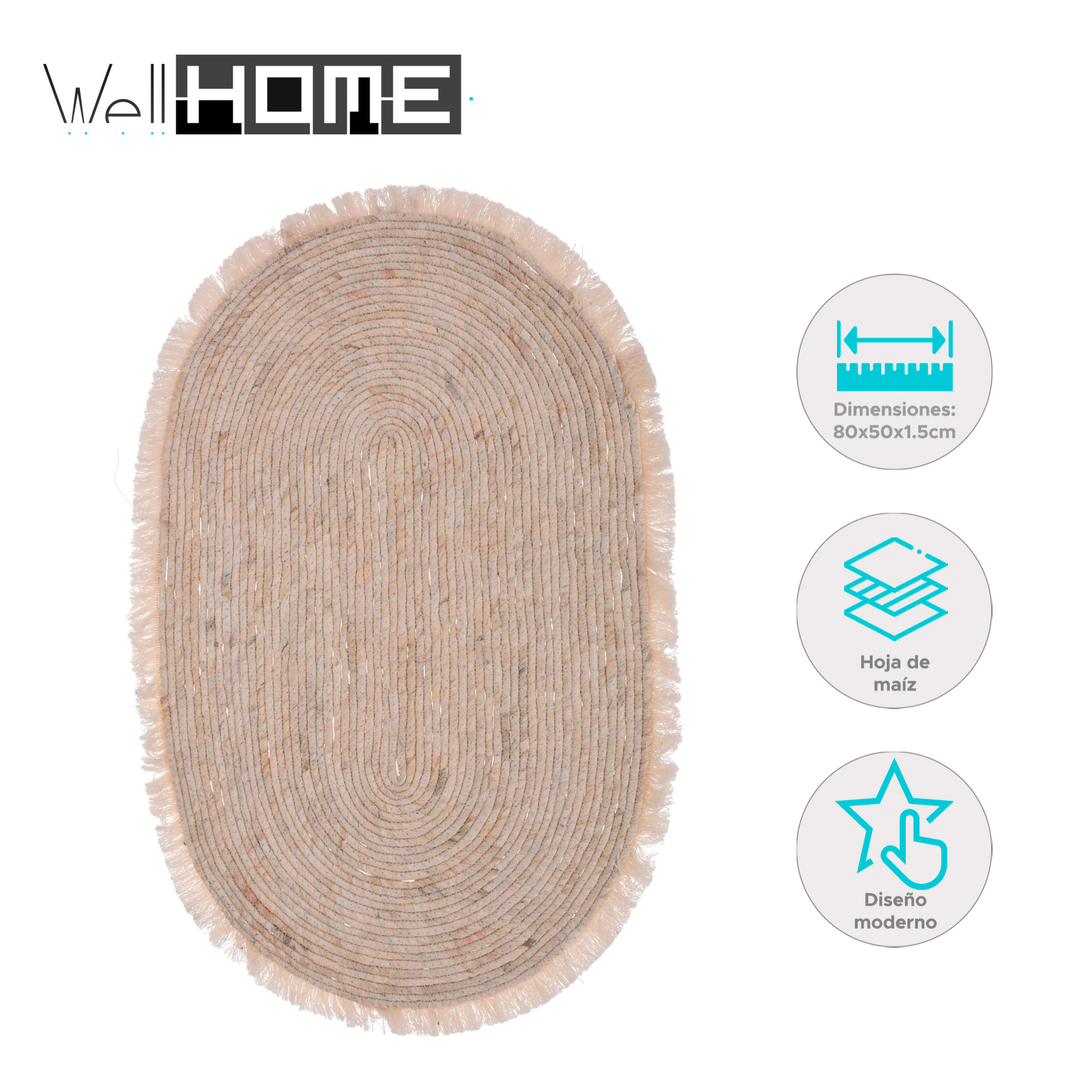 Alfombra ovalada de hoja de maíz con flecos 80x50cm