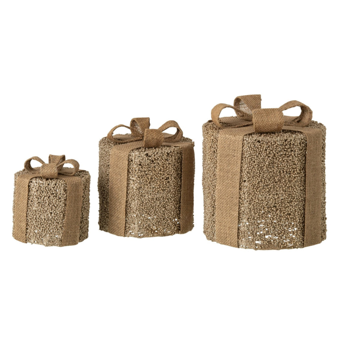 J-Line 3 cadeaux paillettes - fer - doré/naturel