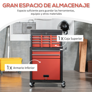 DURHAND Carro de Taller para Herramientas Taller Profesional con Ruedas 6 Cajones Armario de Almacenaje Cerradura y Asas Laterales Carga 150 kg 70x33x108 cm Negro y Rojo