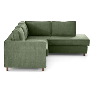 Jake - canapé déhoussable d'angle droit 5 places en velours texturé - Vert sauge