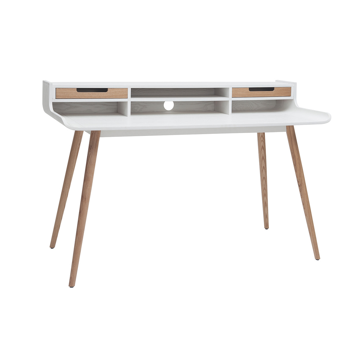 Bureau avec rangements scandinave blanc et bois clair L140 cm OPUS