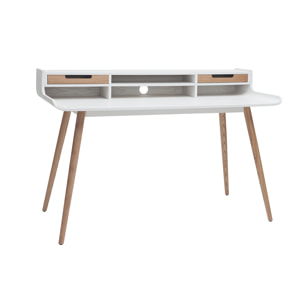 Bureau avec rangements scandinave blanc et bois clair L140 cm OPUS