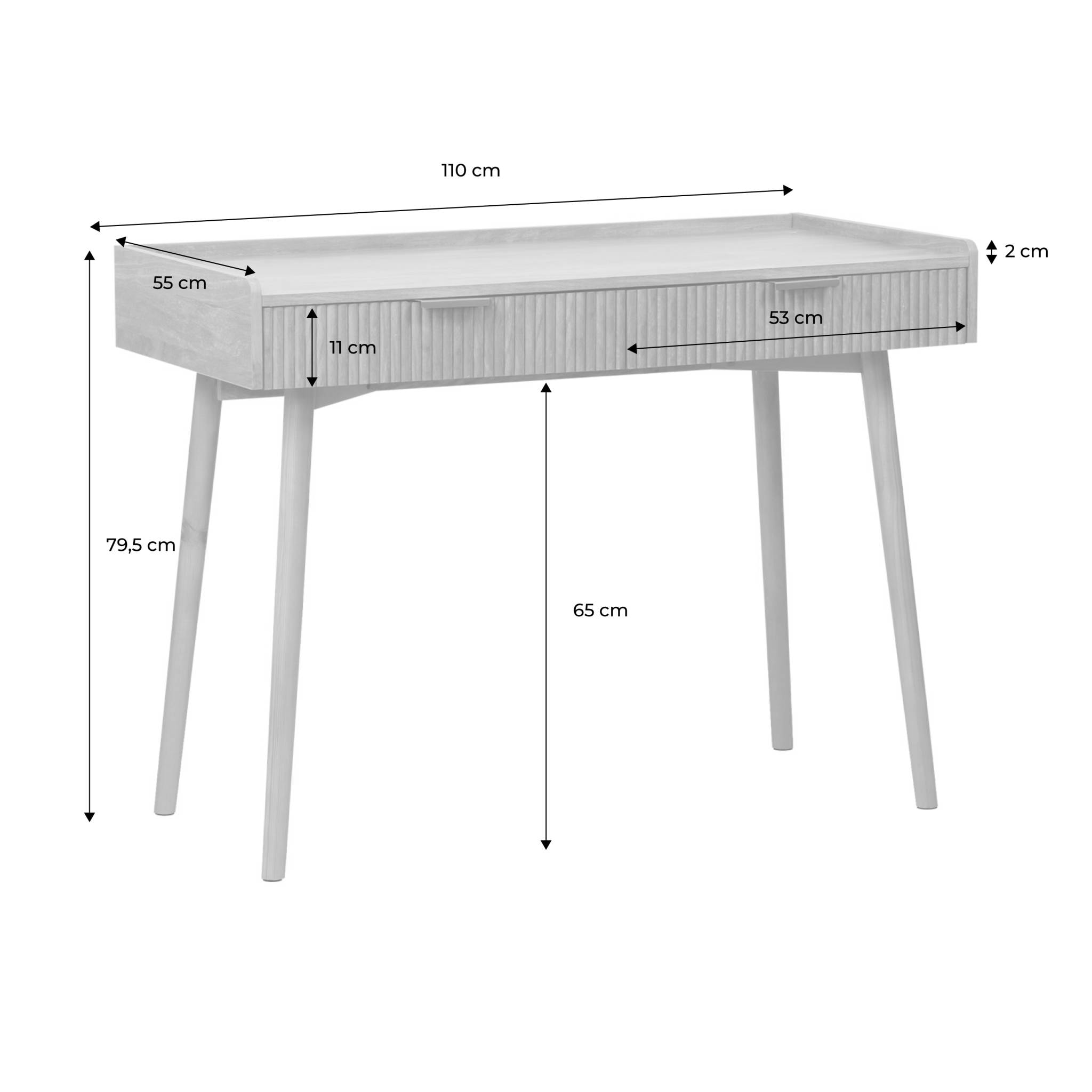 Bureau décor bois de manguier rainuré 2 tiroirs CELIAN