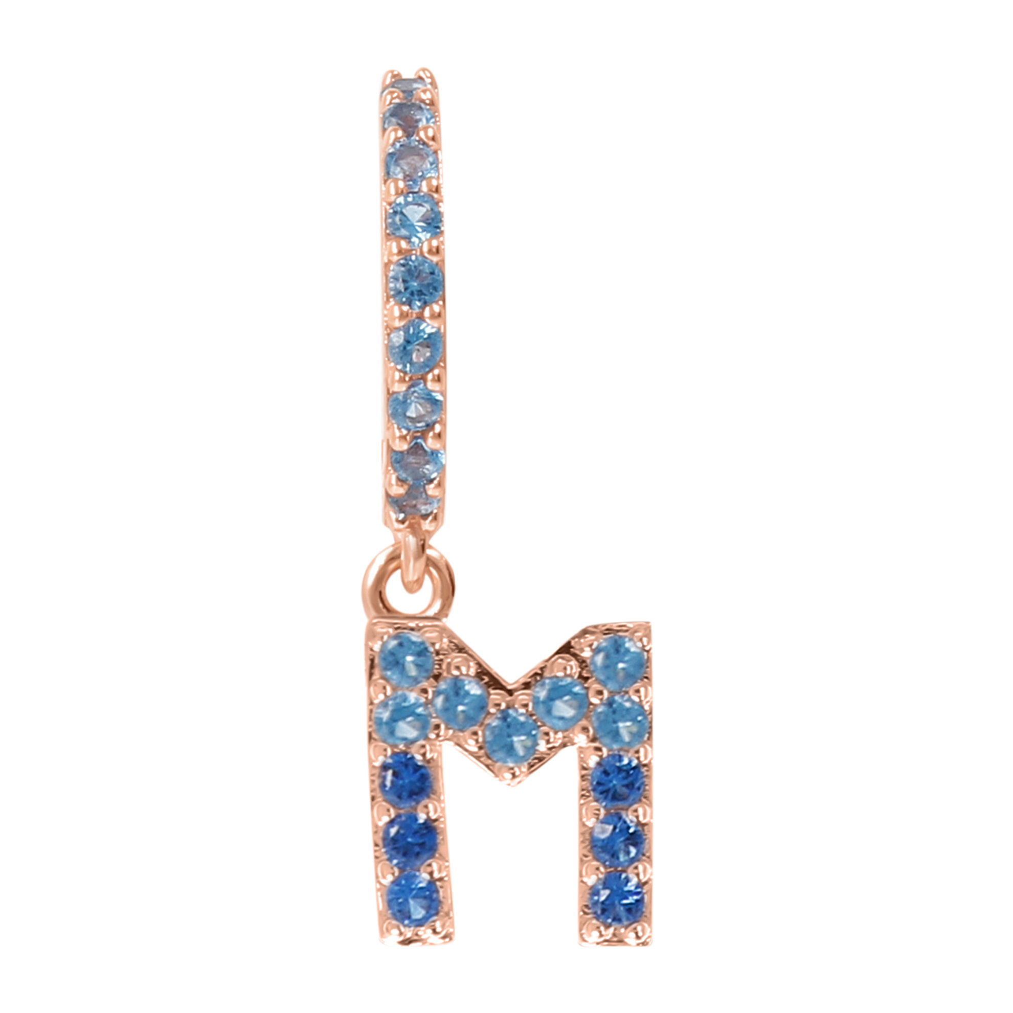 Orecchino Pendente con Lettera M in Pavé di Cubic Zirconia Blu