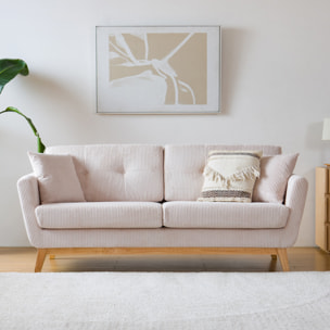 OSLO Canapé 3 places scandinave velours côtelé beige