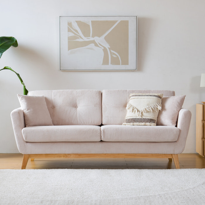 OSLO Canapé 3 places scandinave velours côtelé beige