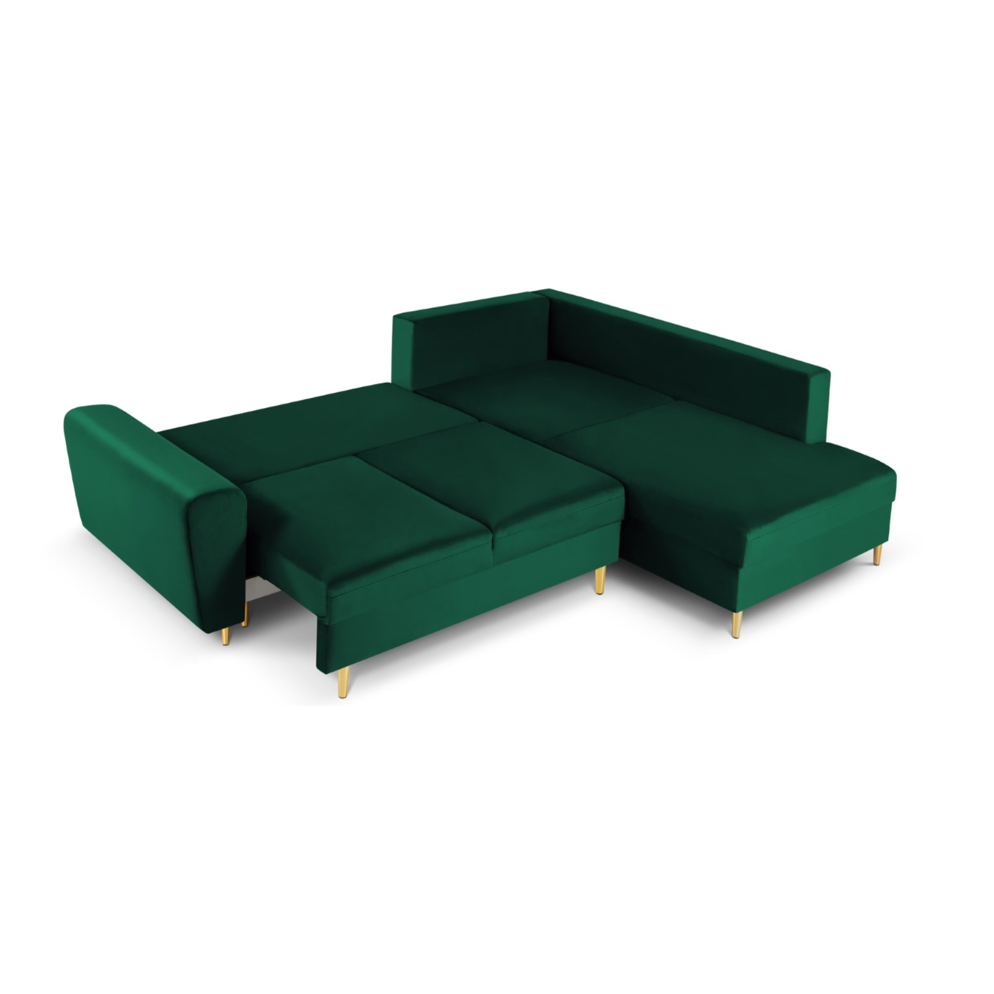 Canapé d'angle droit convertible avec coffre de rangement "Kyoto" 5 places en velours vert bouteille
