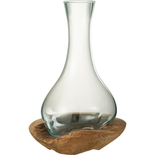 J-Line vase Bouteille Gamal - bois/verre - naturel/transparent - large - 33.5 cm de hauteur