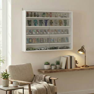 Vitrina Expositora para Colecciones de 5 Niveles, Vitrina de Pared, con Estantes Ajustables y 2 Puertas Correderas de Vidrio, para Perfumes, Figuras de Decoración, 80x9,5x60 cm, Blanco