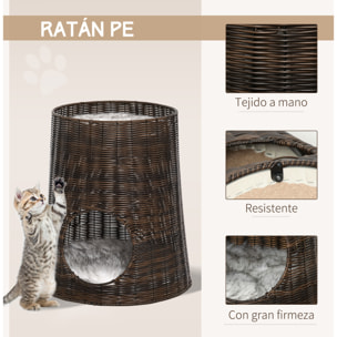 Cesta de Ratán para Gatos de 2 Niveles con Cojines Lavables Ø45x50 cm Marrón