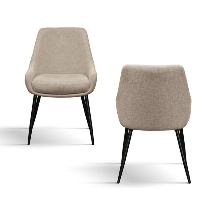 Set di 2 sedie TALLINN in tessuto beige e gambe in metallo nero opaco, con braccioli