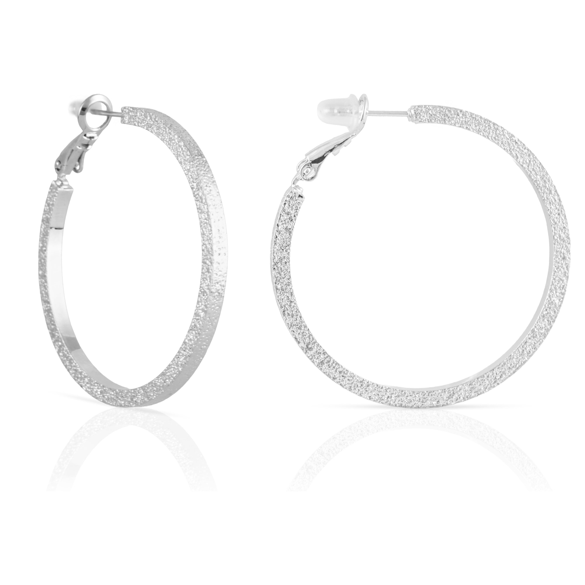 Pendientes de aro plano de cobre con recubrimiento electroplateado brillante, 40 mm, con cierre catalán en plata de ley 925.