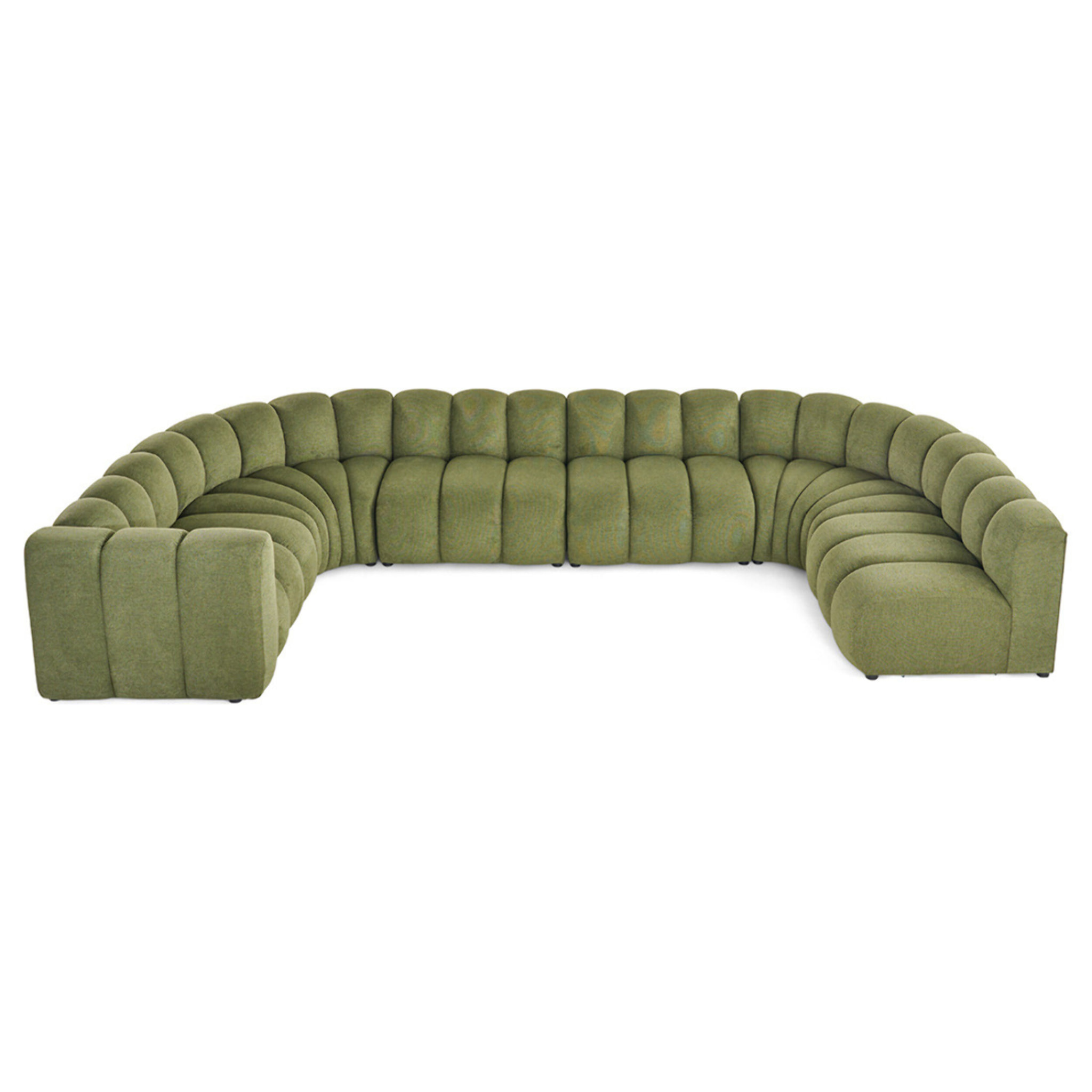 Debbie - canapé modulable panoramique d'angle droit 7 places en tissu texturé - Vert