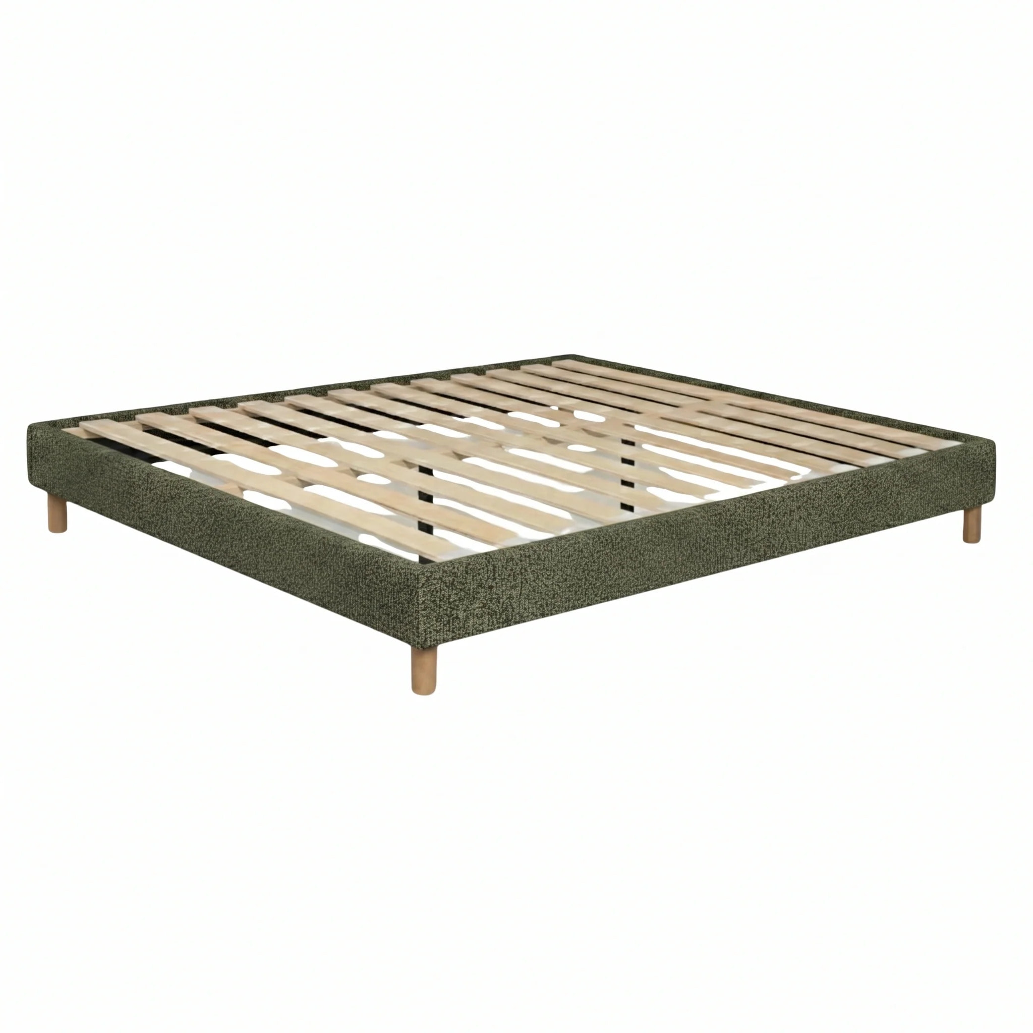 Ensemble matelas Jade & sommier Cancun | Mémoire de forme et ressorts ensachés | Cadre à lattes | Bouclette | Olive