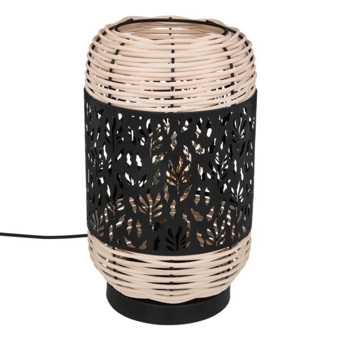 Lampe cylindre "Cosy" rotin métal noir H30cm