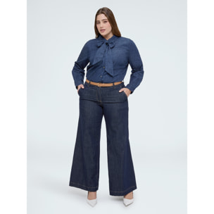 Fiorella Rubino - Camicia in denim con fiocco/cravatta - Blu