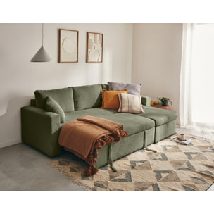 Cyrus - canapé d'angle réversible 4 places - convertible avec coffre - en velours côtelé - Vert