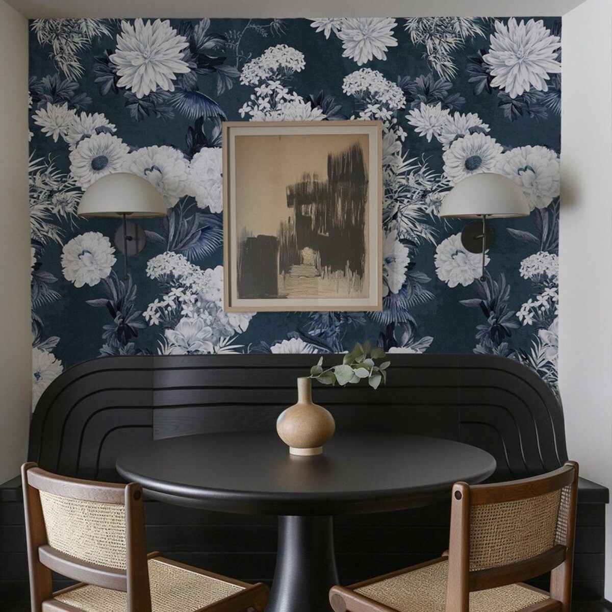 Carta da Parati Floreale Blu Navy