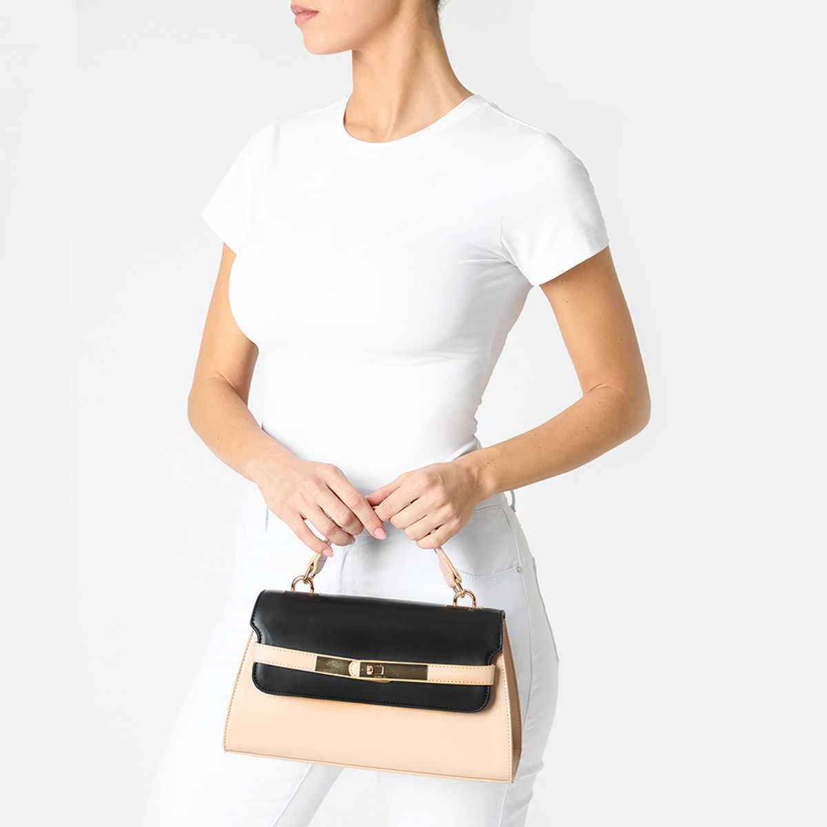 Borsa a mano donna beige-nera