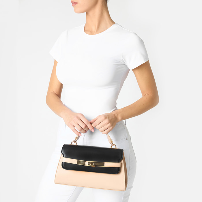 Borsa a mano donna beige-nera
