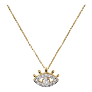 Collana Catena Rolo e Pendente Occhio con Pavé in Cubic Zirconia Placcata Oro Giallo 18kt