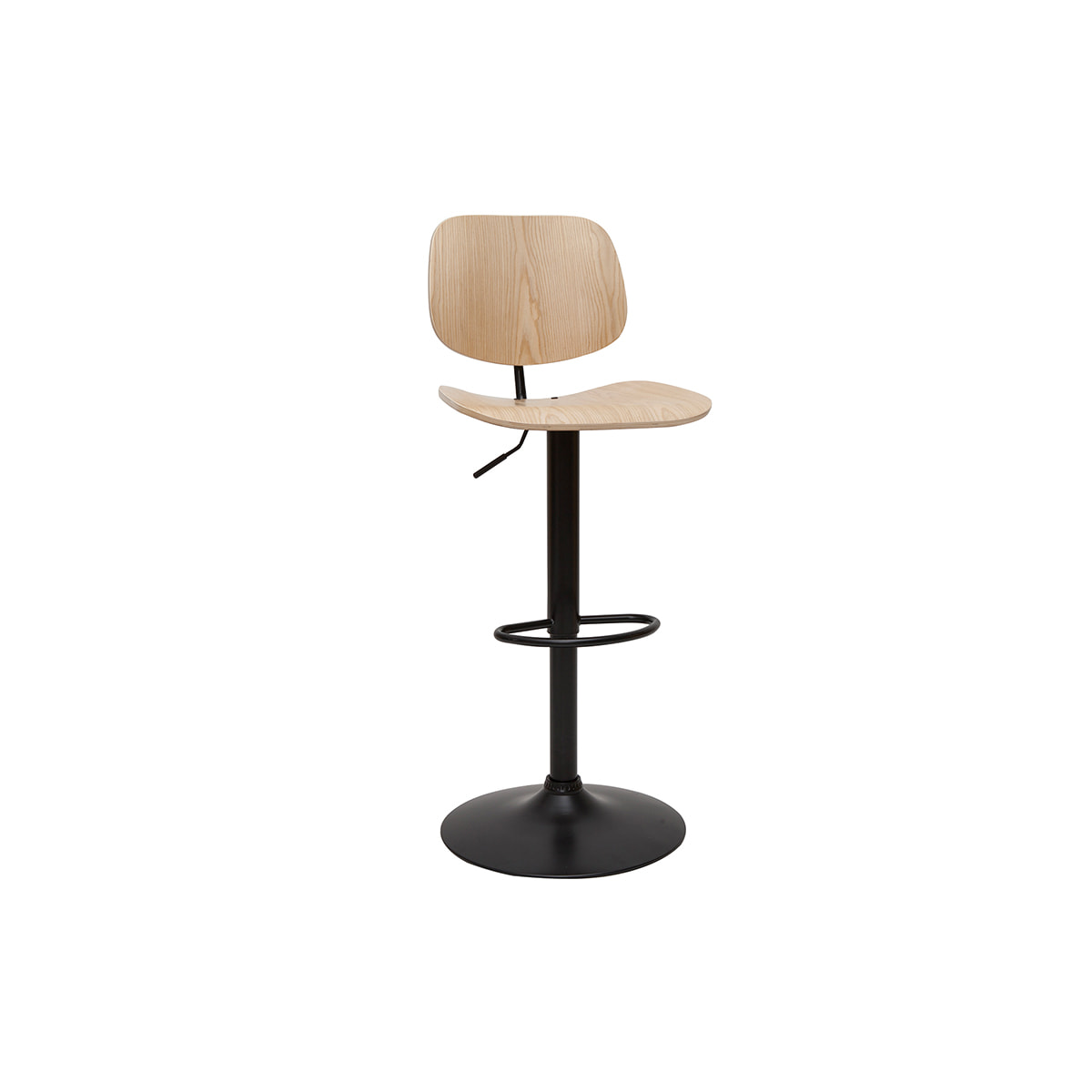 Tabouret de bar relevable bois clair et métal noir TOBIAS