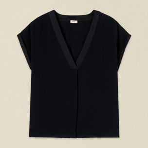 Oltre - Blusa in viscosa crêpe con scollo a V - Nero