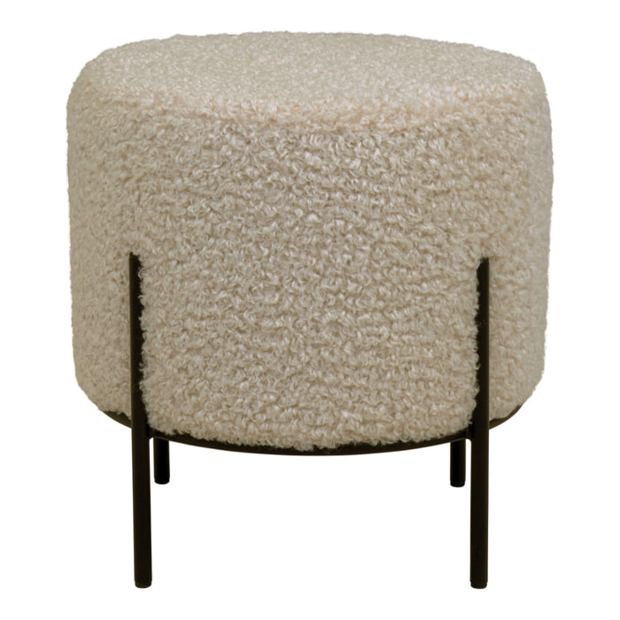 Pouf Alford in teddy grigio-marrone con gambe nere, ø35,5 cm