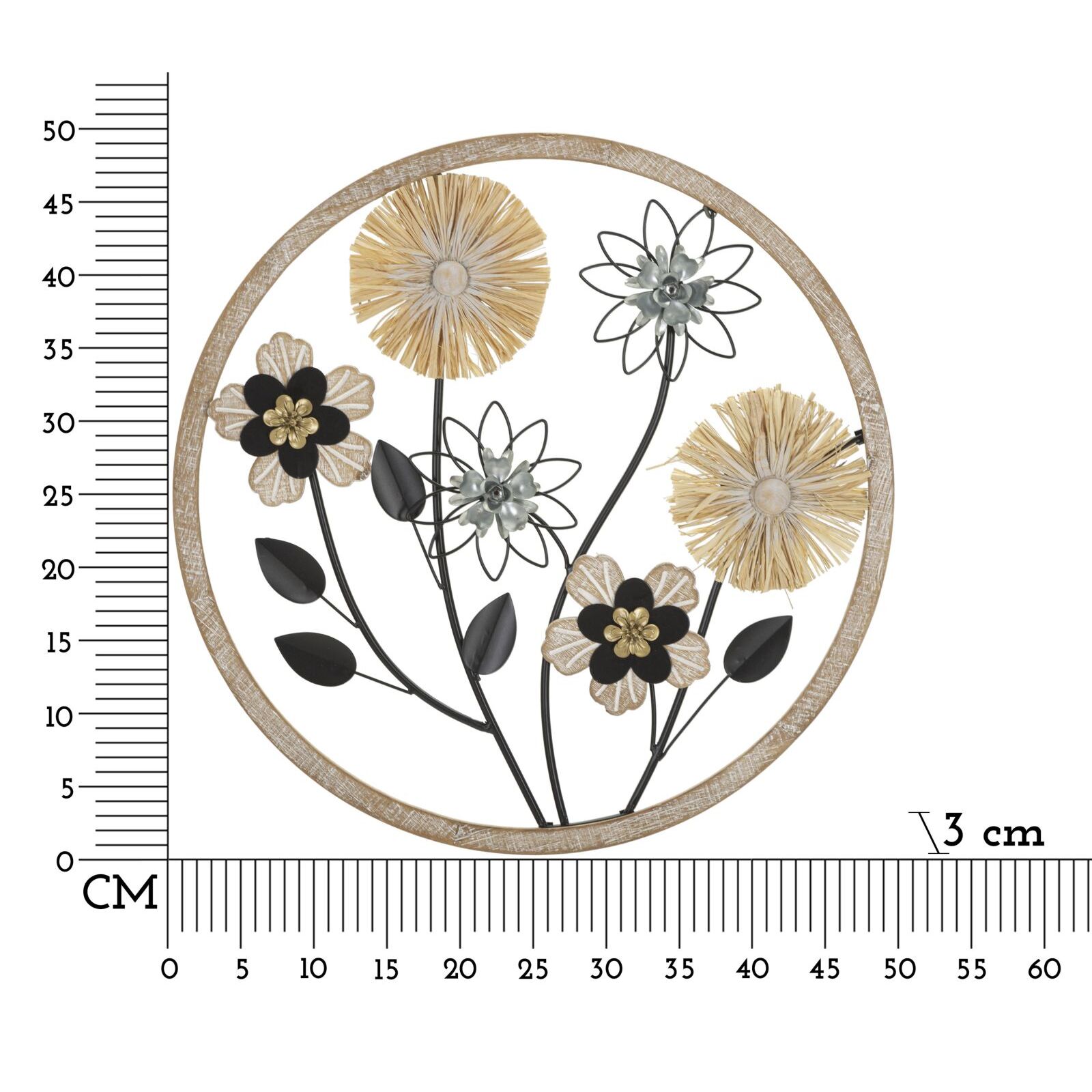 PANNELLO IN FERRO E LEGNO RAFFIA CM Ø 50X3
