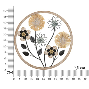 PANNELLO IN FERRO E LEGNO RAFFIA CM Ø 50X3