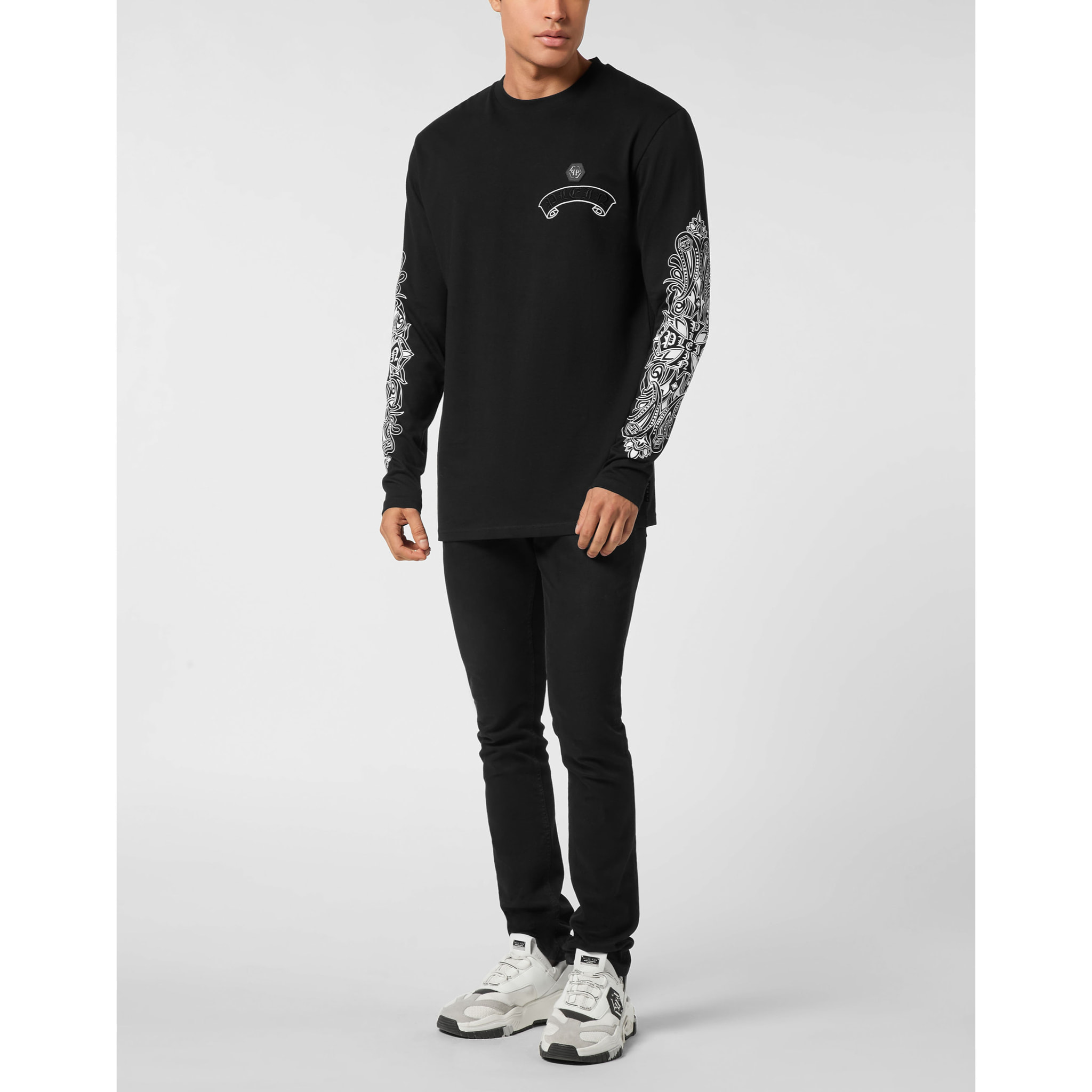 PHILIPP PLEIN T-Shirt Round Neck Ls CHROME