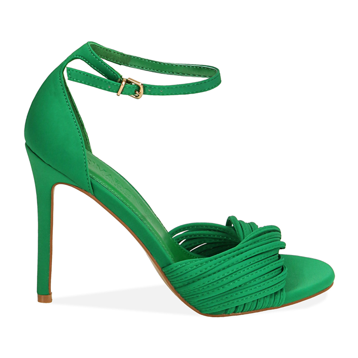 Sandalias de lycra verde, tacón 10,5 cm.